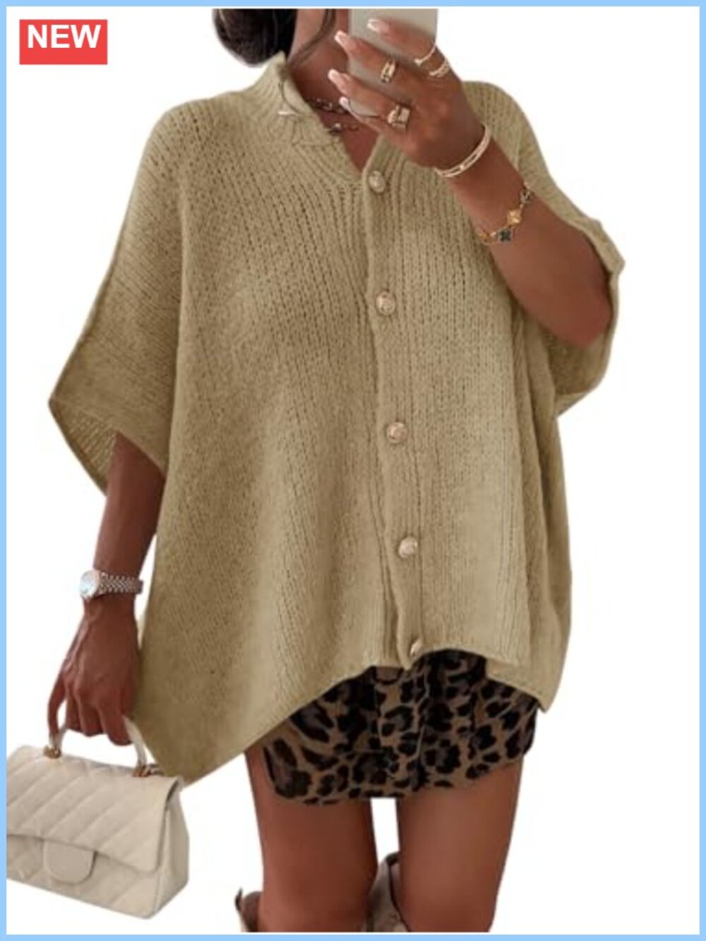 Womens Short Sleeve Button Down Cardigan Lightweight Knit Sweater
